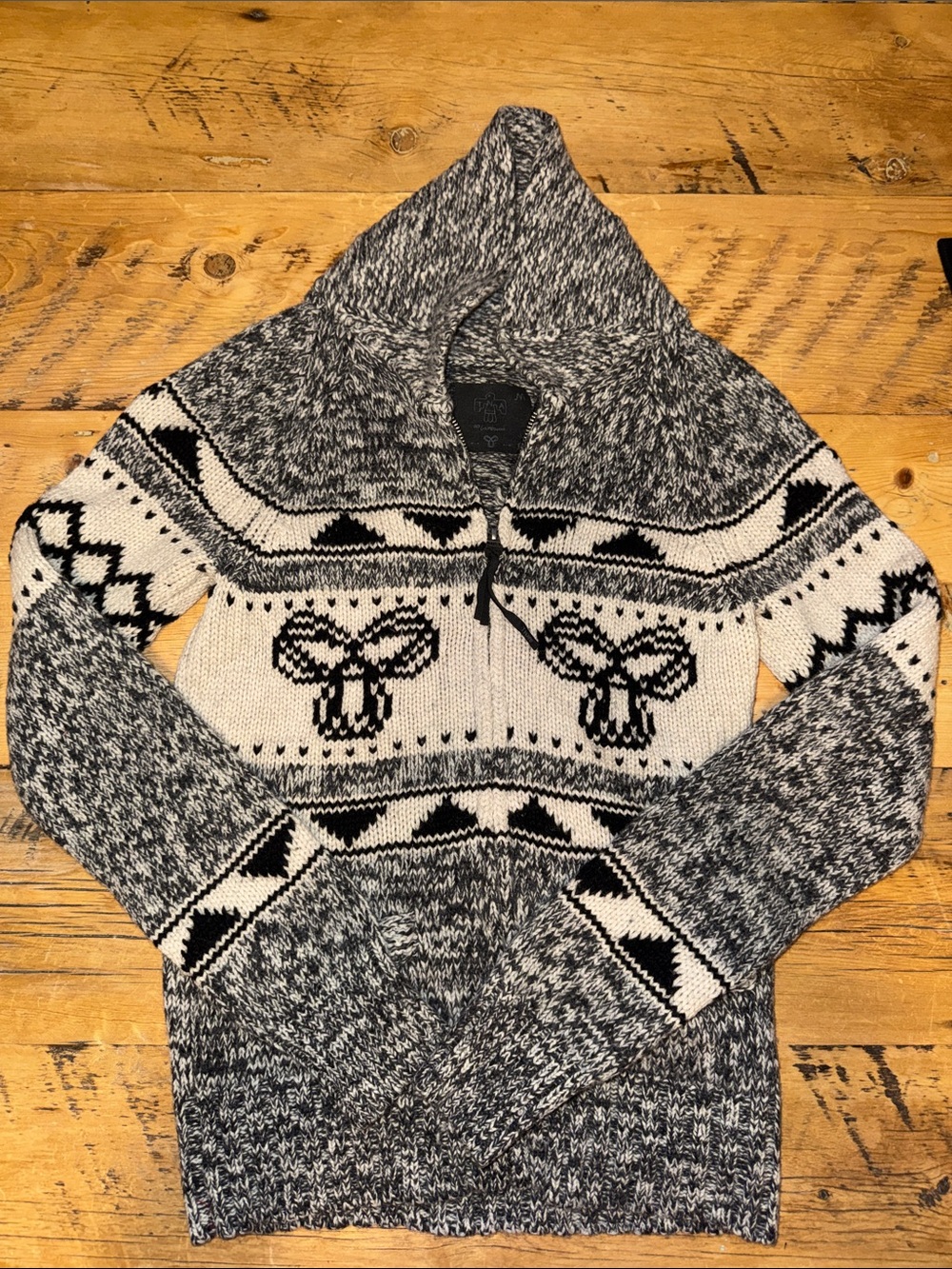 TNA Black & White Shawl-Collar Patterned Cardigan